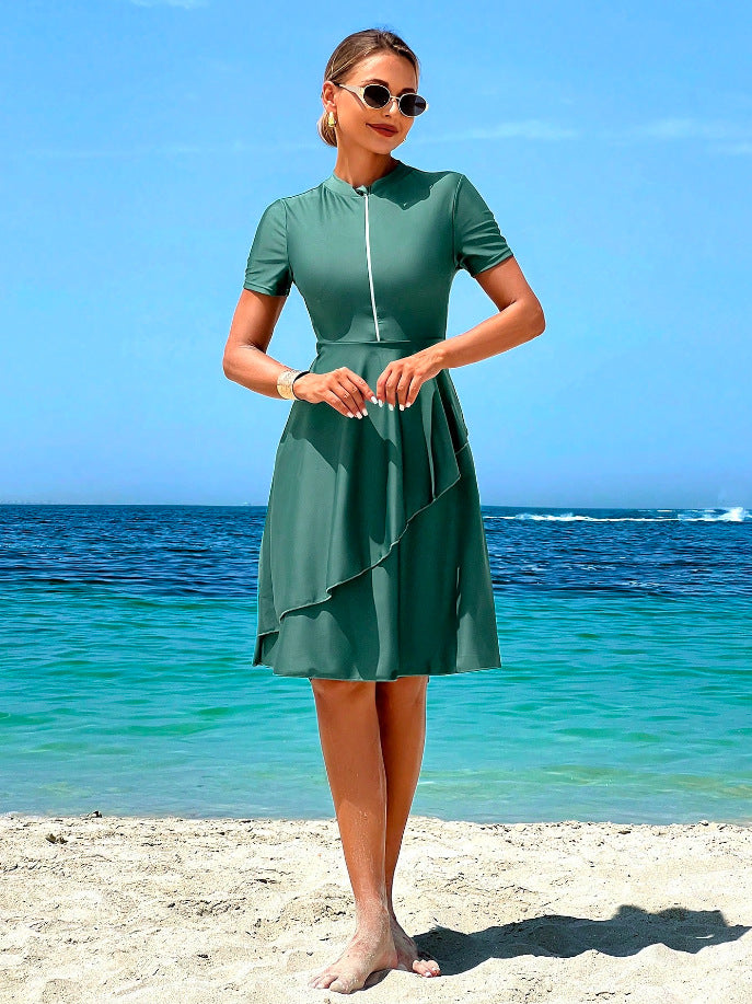Women's Elegant Beach Dress with Ruffle Design Mune Fashion