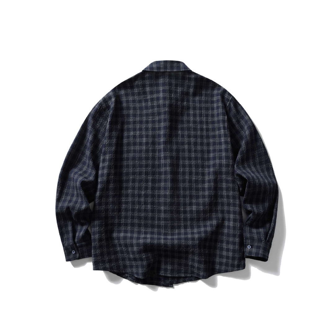 Men's checked shirt jacket in relaxed fit with textured crinkle look and chest pocket Mune Fashion