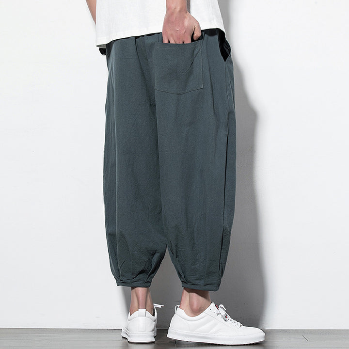 Men's Wide Harem Lounge Pants with Elastic Waistband and Gathered Ankle Cuffs Mune Fashion
