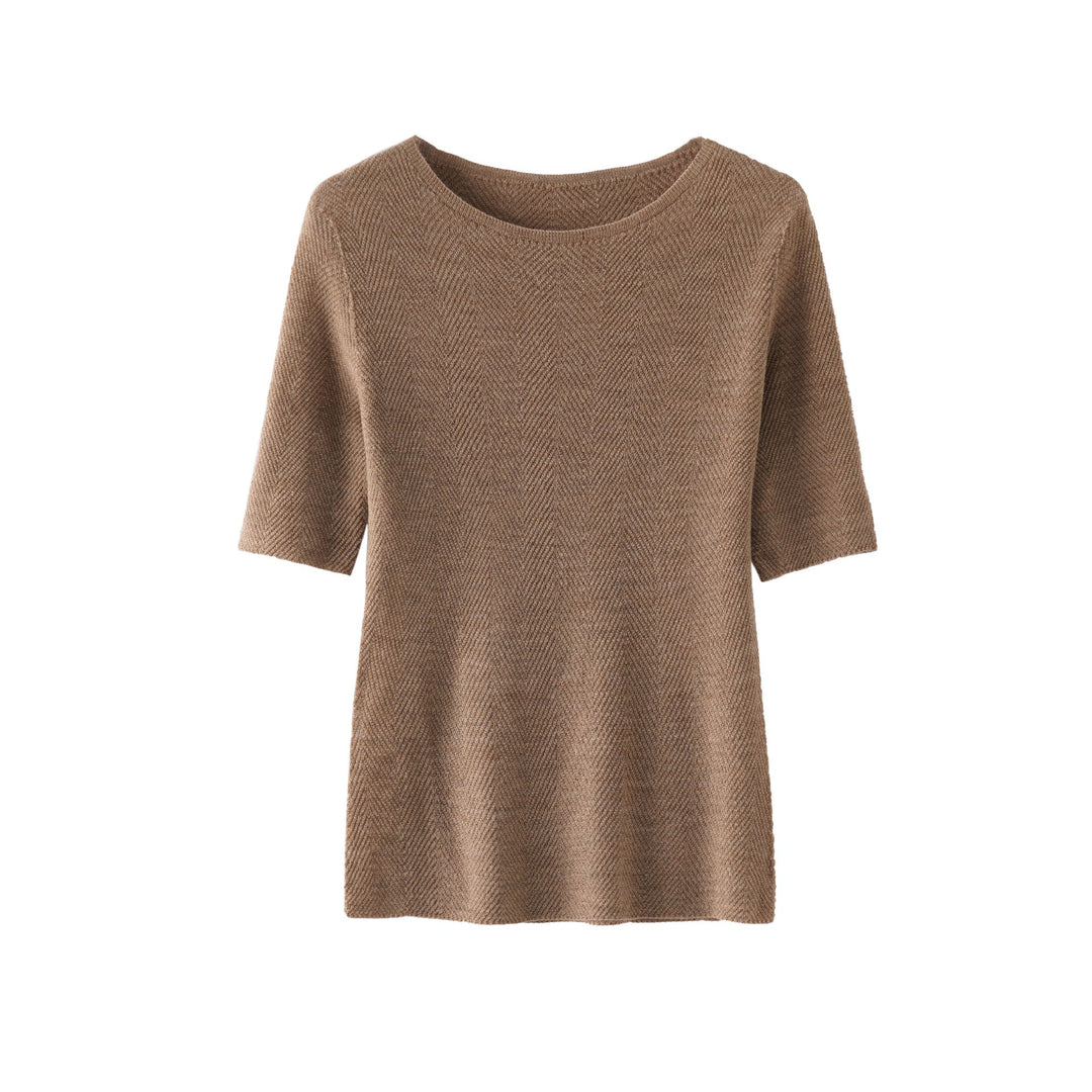 Women's Loose Fine Knit Tunic Top with Boat Neck and Herringbone Texture Mune Fashion