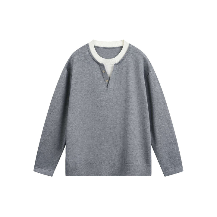 Unisex Casual Oversized Sweatshirt with Henley Placket and Ribbed Layer Collar Mune Fashion