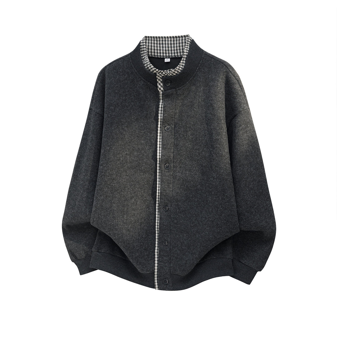 Unisex Oversize Shirt Jacket made of Wool Blend with Button Placket and Checked Inner Collar Mune Fashion