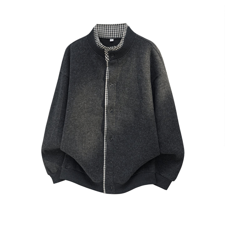 Unisex Oversize Shirt Jacket made of Wool Blend with Button Placket and Checked Inner Collar Mune Fashion