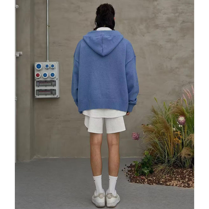 Men's Oversized Knit Sweater with Hood and Button Placket Mune Fashion