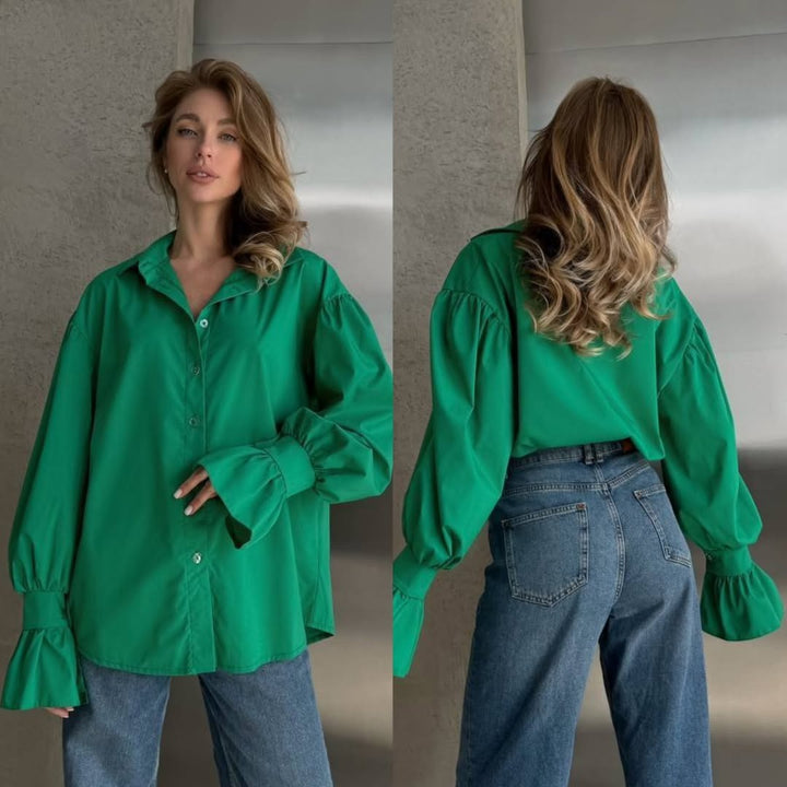 Women's oversized blouse with ruffle cuffs and balloon sleeves Mune Fashion