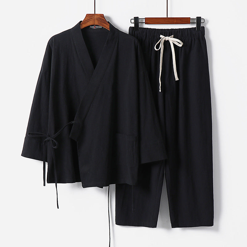 Unisex Lightweight Kimono Lounge Set made of draping cotton blend with drawstring pants Mune Fashion