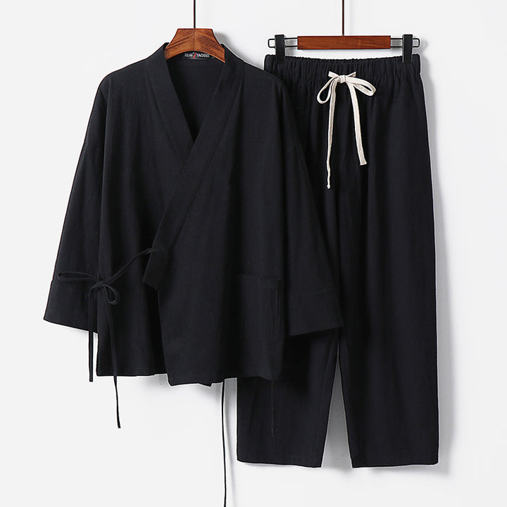 Unisex Lightweight Kimono Lounge Set made of draping cotton blend with drawstring pants Mune Fashion