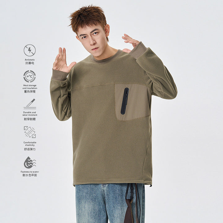 Damen Fleecepullover mit Brustreißverschluss-Tasche und Rundhalsausschnitt Mune Fashion