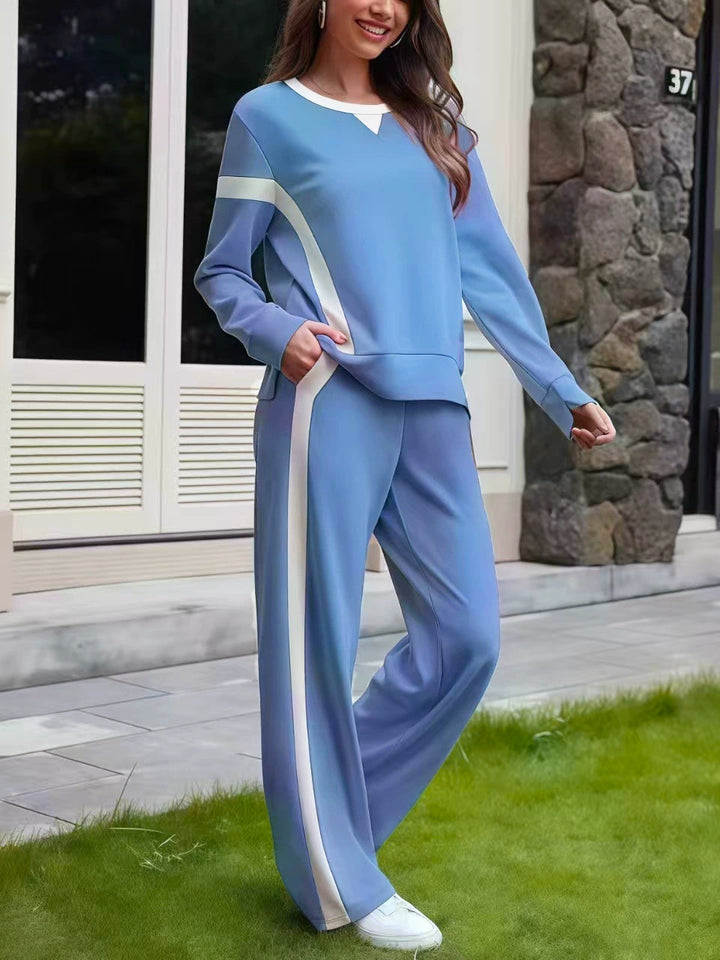 Women’s Lounge Set made of soft jersey with wide leg and contrast stripes Drune