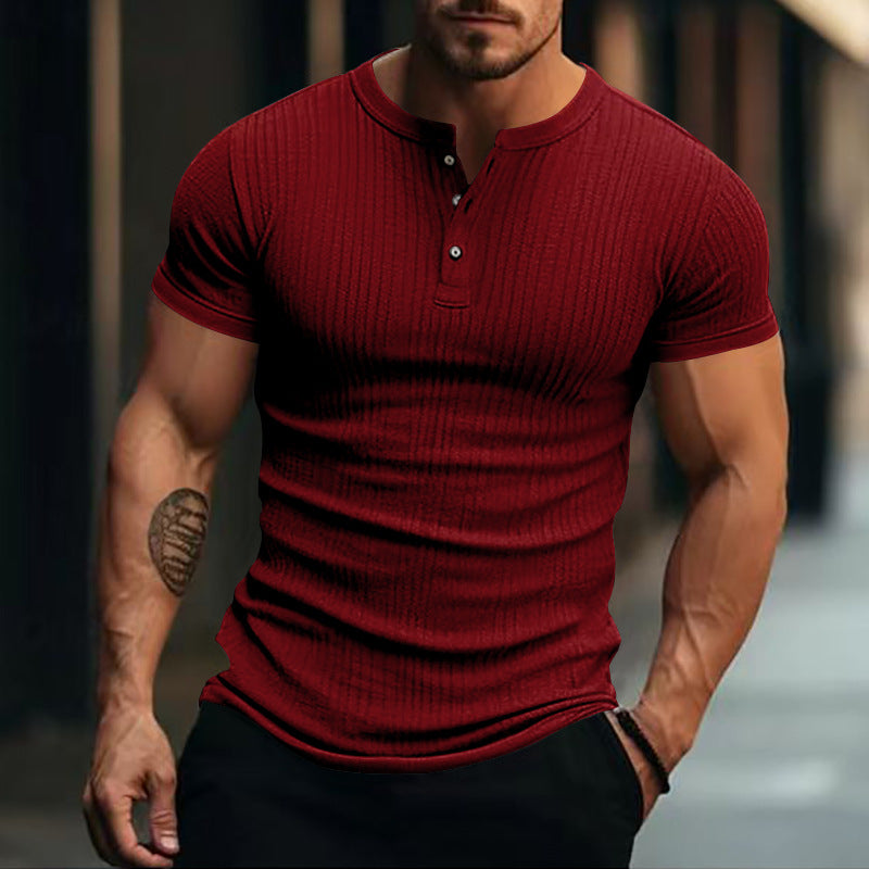 Men's fitted short sleeve Henley shirt with ribbed texture and short button placket Mune Fashion