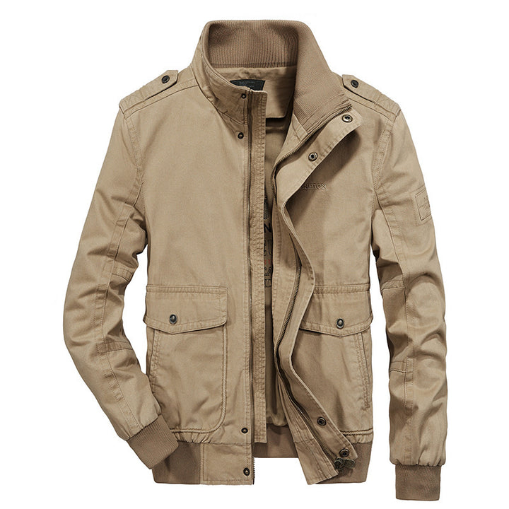 Men's Vintage Canvas Blouson with high closing stand-up collar and mounted flap pockets Mune Fashion