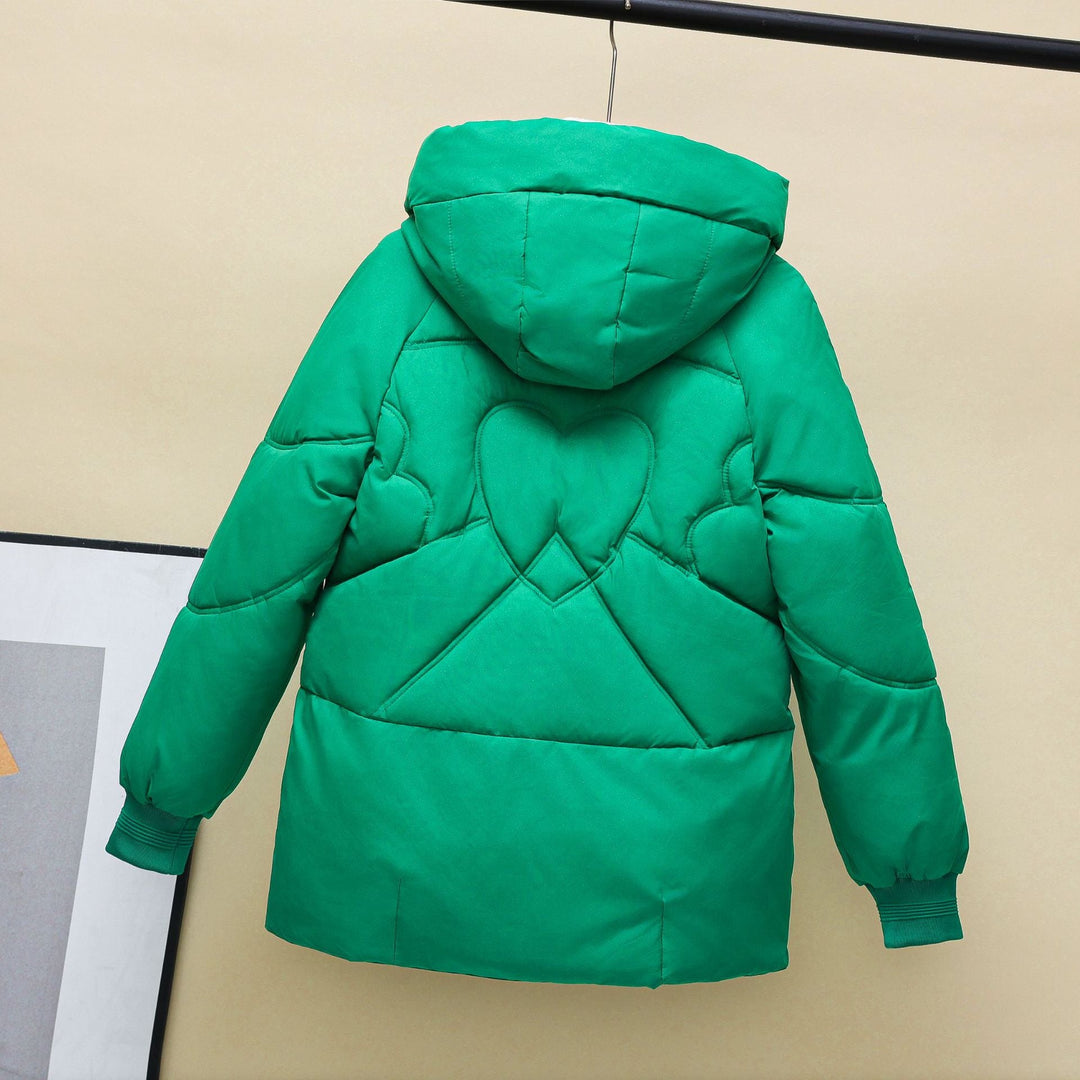Women's Padded Winter Jacket with Hood and Heart Details Mune