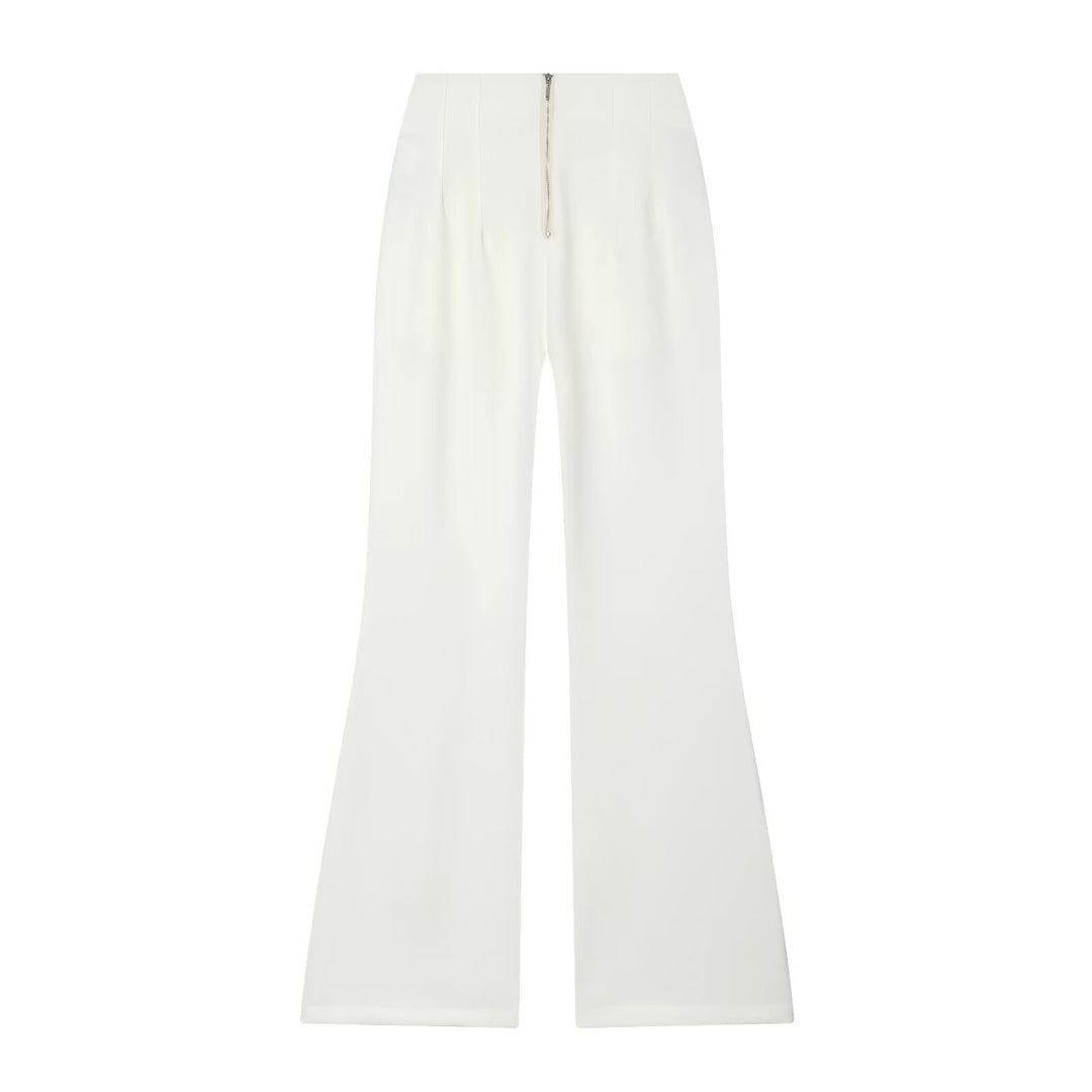 Women's High-Waisted Flare Pants with Wide Leg and Concealed Zipper Pockets Mune Fashion