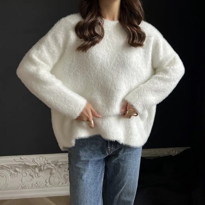 Women Fluffy Oversize Sweater in Angora Look with Boxy Silhouette Mune Fashion