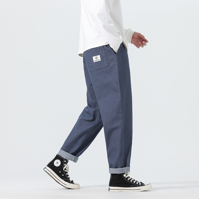 Men's Loose Fit Cropped Denim Pants with Cuff and Label Patch Mune Fashion