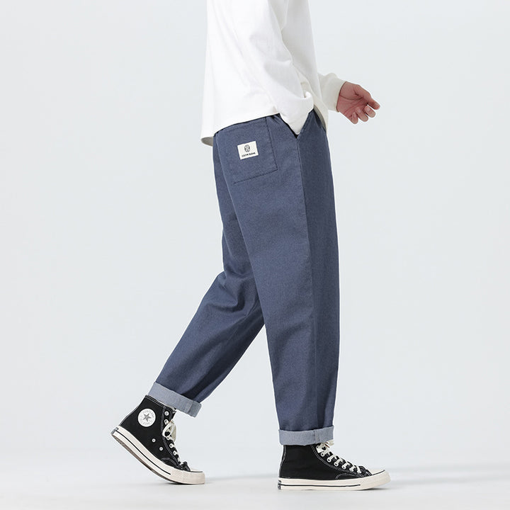 Men's Loose Fit Cropped Denim Pants with Cuff and Label Patch Mune Fashion
