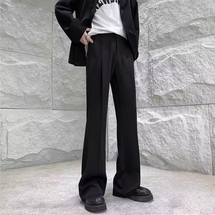 Men's Wide-Fit Suit Trousers with Crease, High Waist and Clean Front Closure Mune Fashion