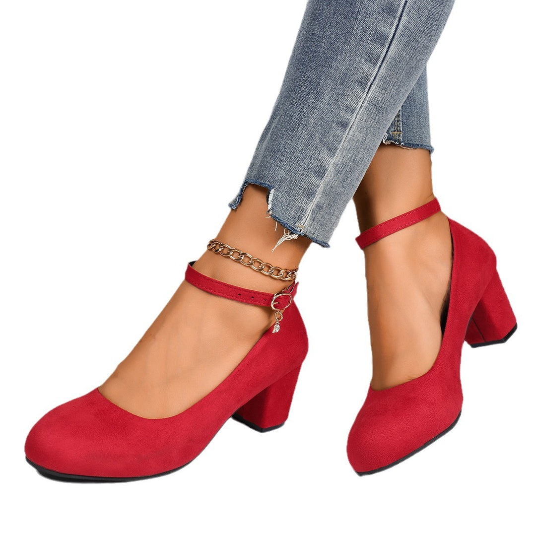 Ladies' elegant strappy pumps with adjustable ankle strap and wide block heel Mune Fashion