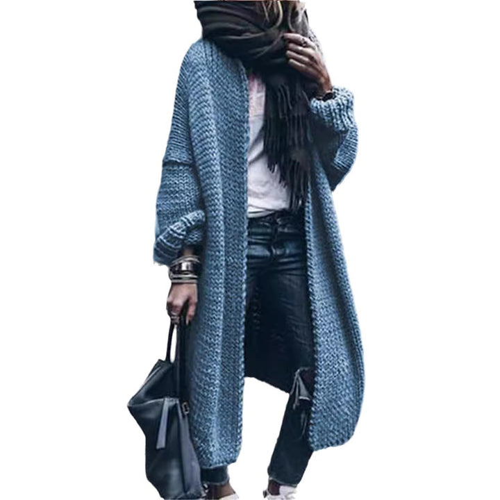 Women's Long Chunky Knit Mantle Cardigan with Drop Shoulder and Open Front Mune Fashion