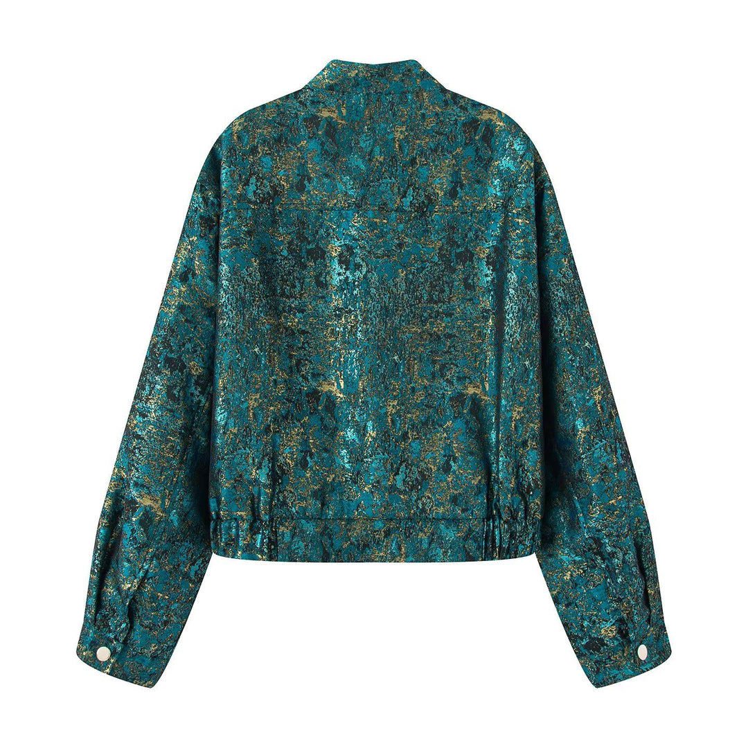 Women nan cropped boxy jacket with stand-up collar, snap button placket and patched breast flaps Mune Fashion