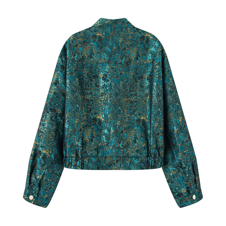 Women nan cropped boxy jacket with stand-up collar, snap button placket and patched breast flaps Mune Fashion