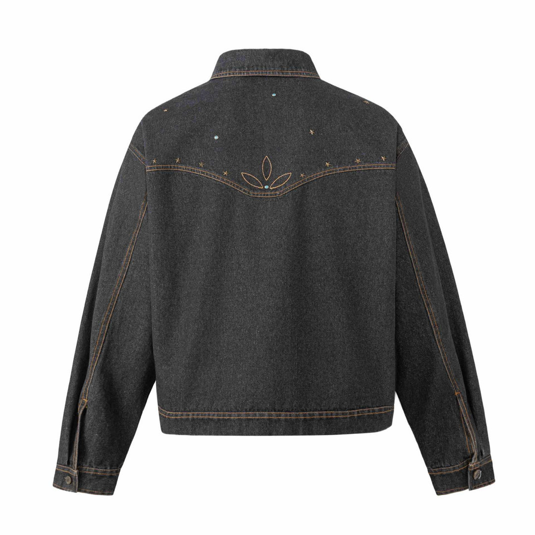 Unisex Boxy-Jeans Jacket with Star Embroidery and Decorative Studs Mune Fashion