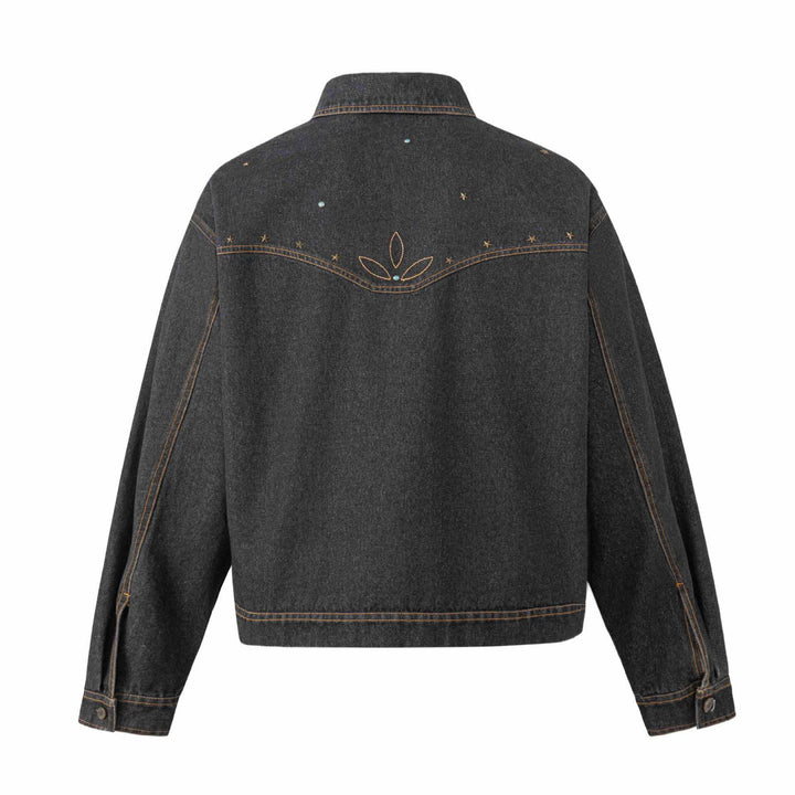 Unisex Boxy-Jeans Jacket with Star Embroidery and Decorative Studs Mune Fashion