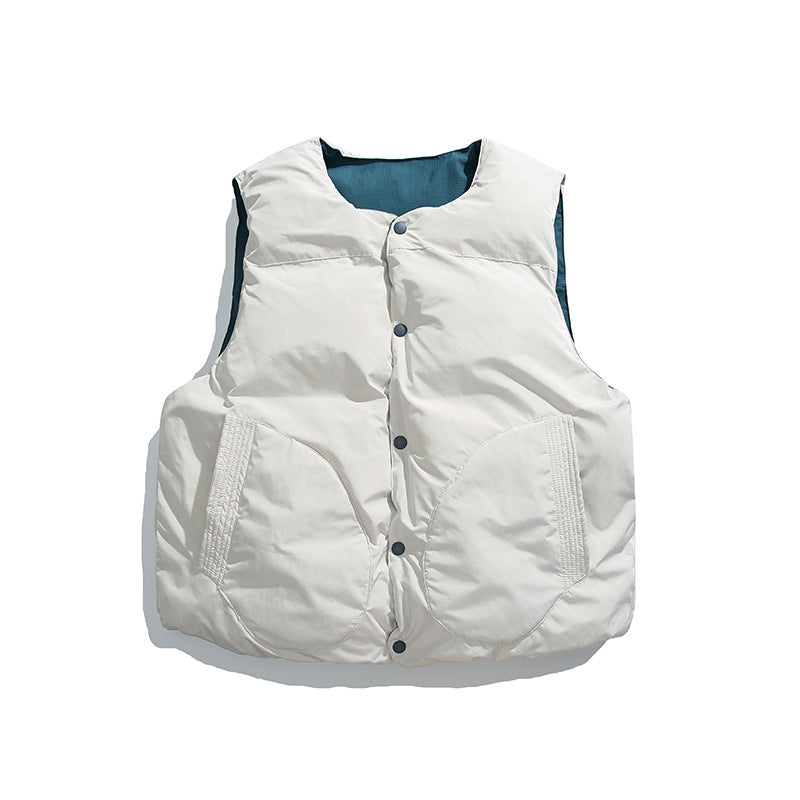 Unisex Padded Quilted Vest in Boxy Cut with Snap Button Closure and College Logo Print Mune Fashion