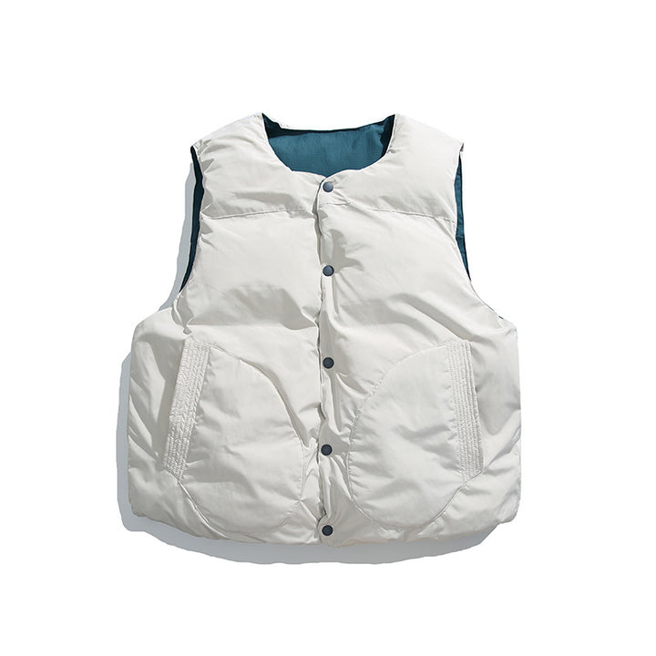 Unisex Padded Quilted Vest in Boxy Cut with Snap Button Closure and College Logo Print Mune Fashion