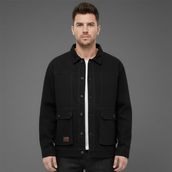 Men's Canvas Utility Overshirt with Large Flap Pockets and Relaxed Fit Mune Fashion