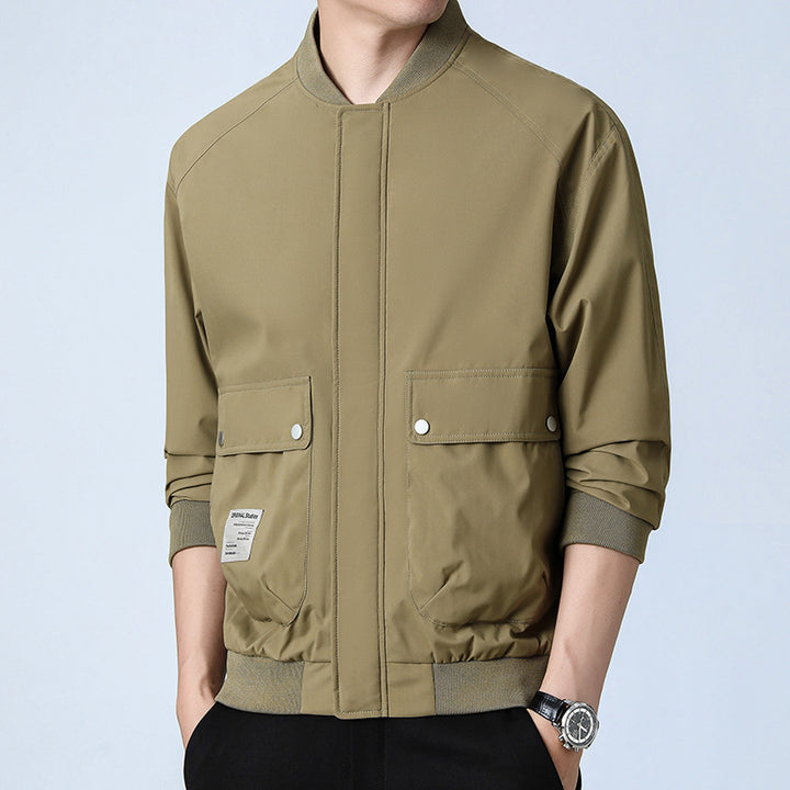 Men's Lightweight Utility Bomber Jacket with Concealed Zipper, Flap Pockets, and Ribbed Cuffs Mune Fashion
