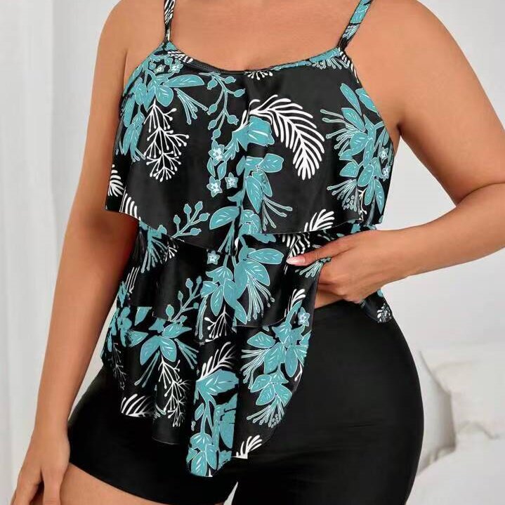 Damen Tankini-Oberteil mit modernem Rüschendesign und elastischem Schnitt Echo Archiv