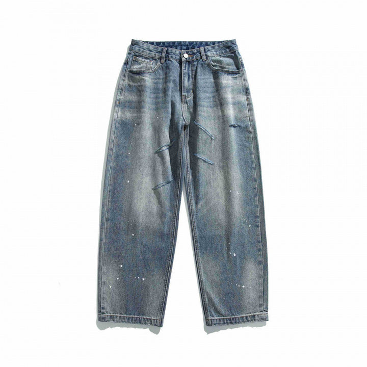 Unisex Loose Vintage Denim Jeans with Destroy Details and Paint Splatter Mune Fashion
