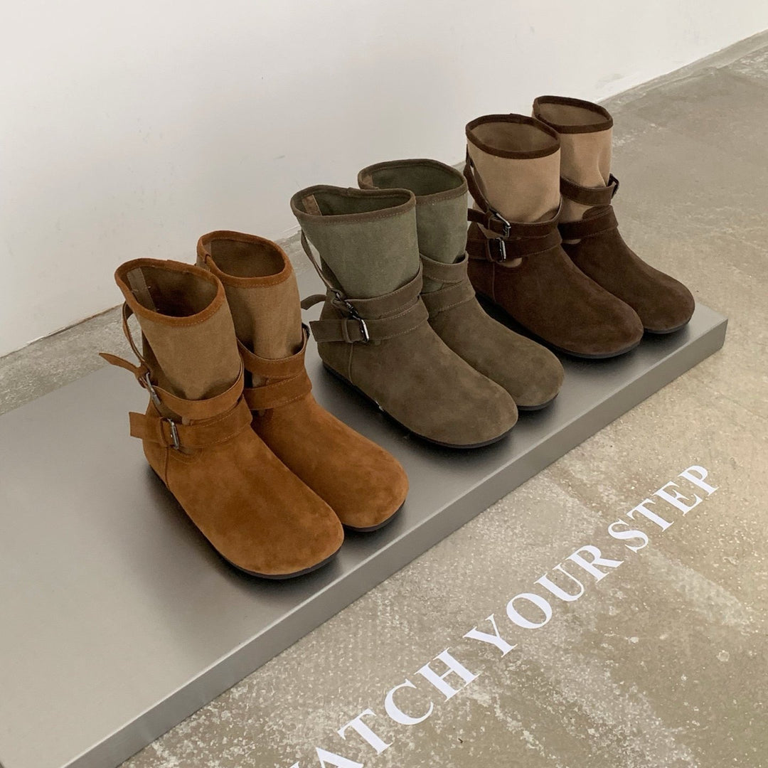 Women Comfortable Ankle Boots with Decorative Straps Mune Fashion