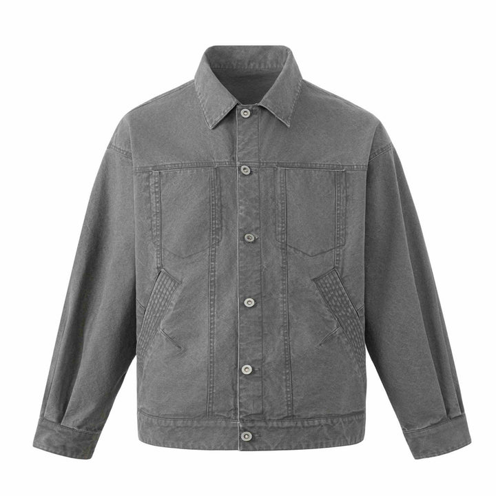 Men's Boxy Canvas Blouson in Workwear Look with Shirt Collar and Quilted Pocket Area Mune Fashion