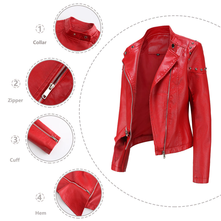 Women's nan asymmetric faux leather biker jacket with stud application and tailored peplum Mune Fashion