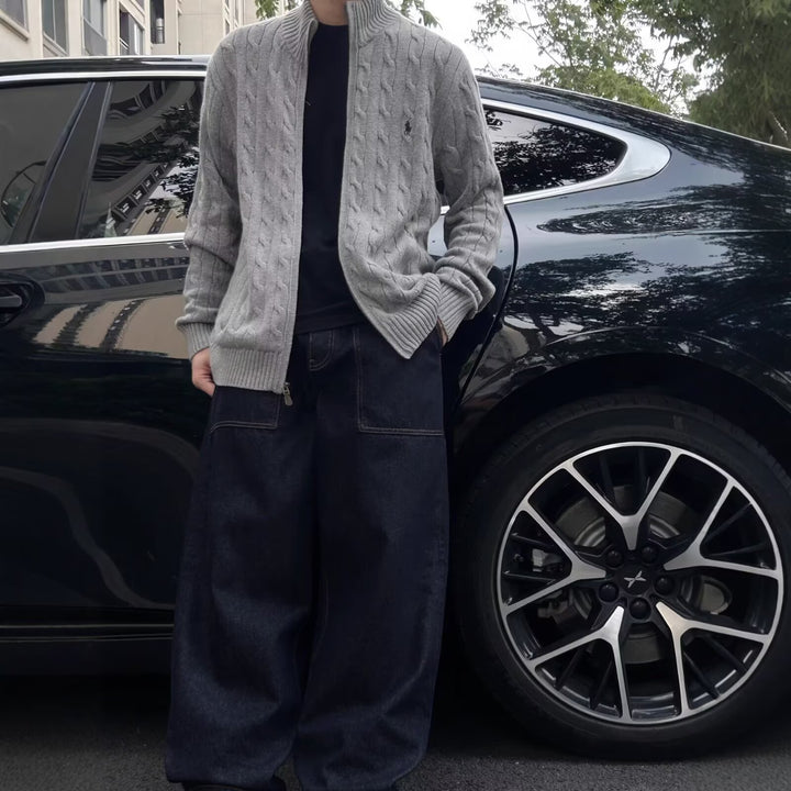 Men's Fashionable Cardigan with Cable Pattern Mune Fashion