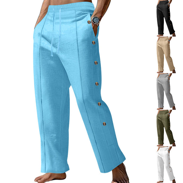 Men's nautical relaxed trousers with wide leg, elastic drawstring waistband and side button placket Mune Fashion