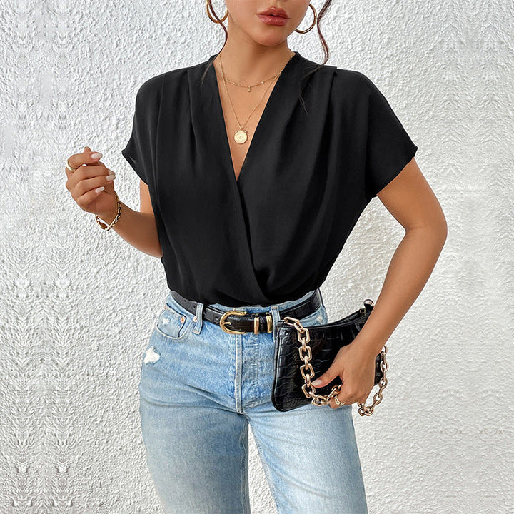 Ladies Body with Elegant Wrap Look and Short Sleeves Mune