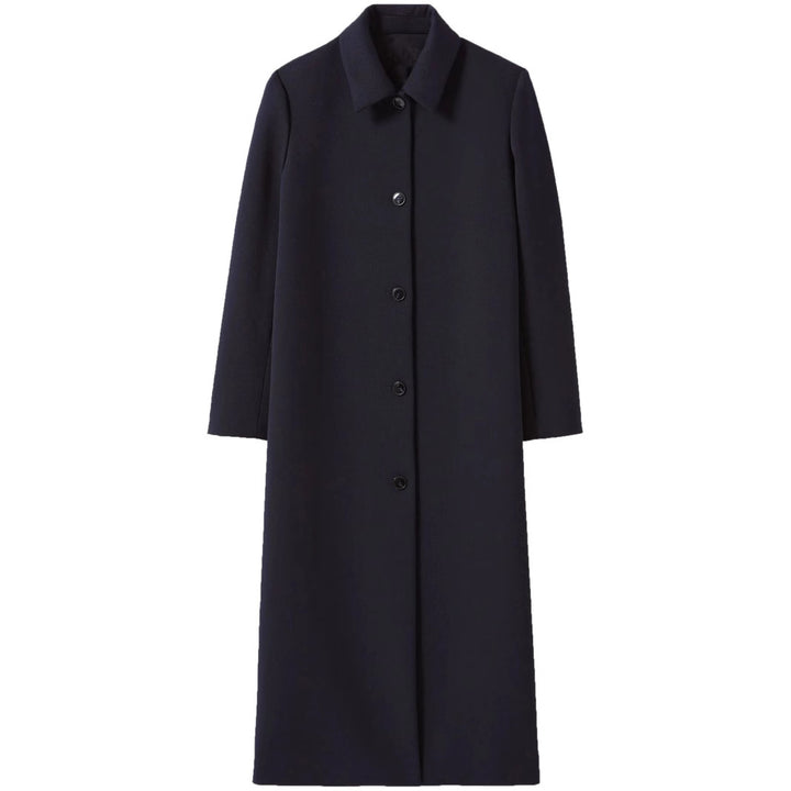 Women's longer minimalist coat with straight cut and shirt collar Mune Fashion
