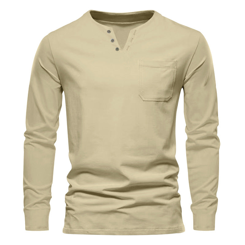 Men's modern Henley long sleeve shirt with asymmetric button placket and chest pocket Mune Fashion