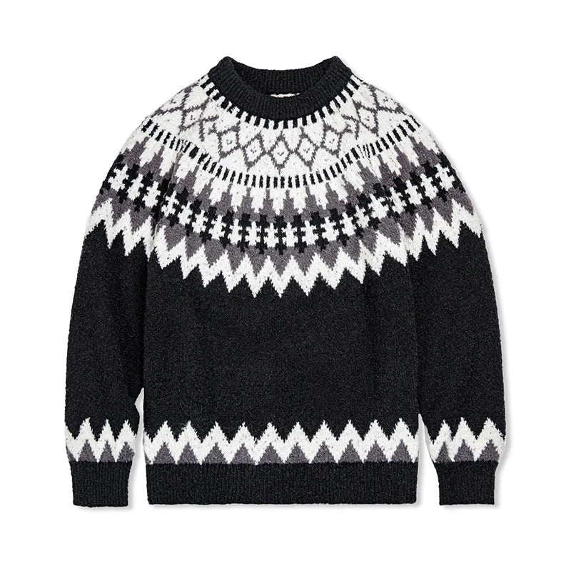 Women's Norwegian sweater made of wool blend with round neck and traditional Fair Isle yoke Mune Fashion