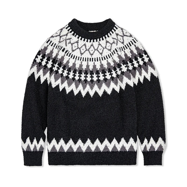 Women's Norwegian sweater made of wool blend with round neck and traditional Fair Isle yoke Mune Fashion