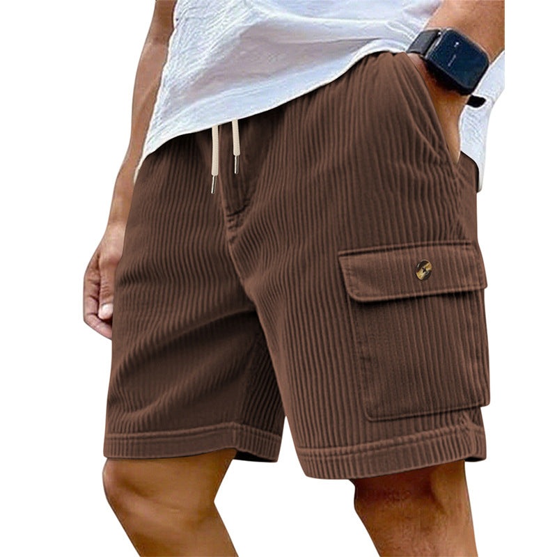 Men's utility cord shorts with elastic drawstring waistband and patch flap pockets Mune Fashion