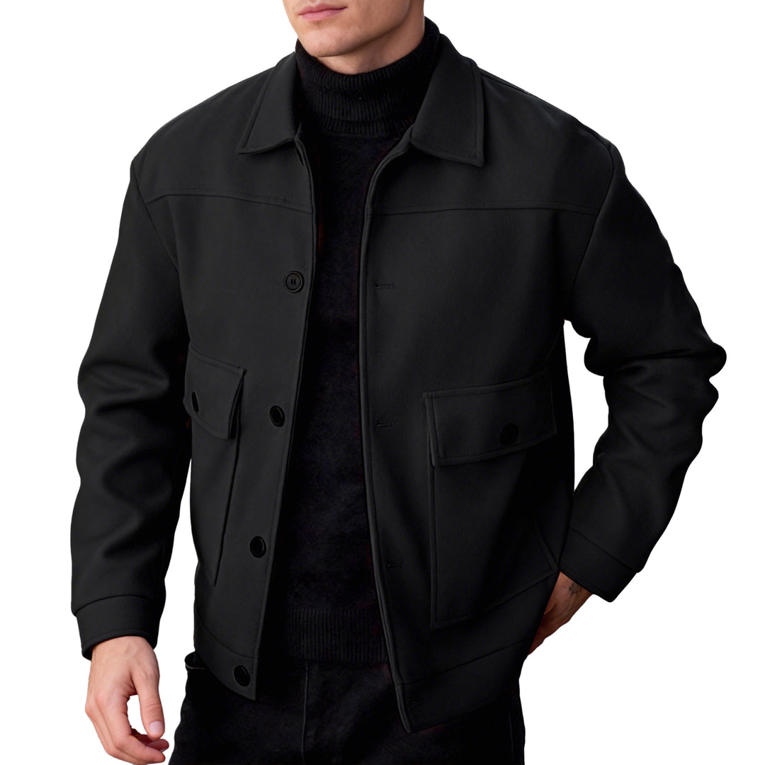 Men's short wool field jacket with shirt collar, flap pockets, and clear silhouette Mune Fashion