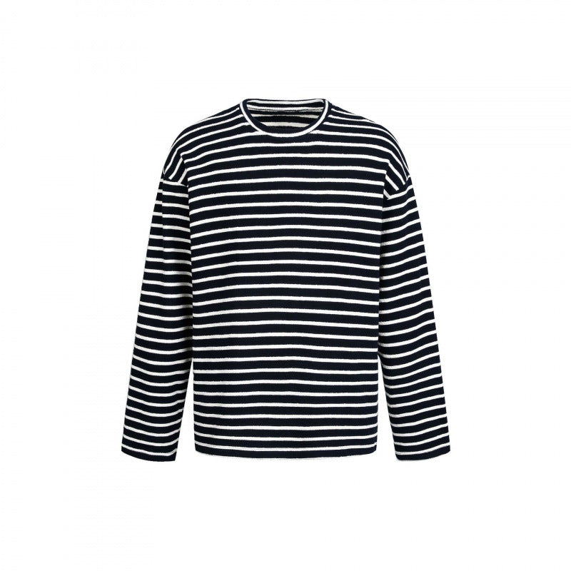 Unisex Maritime Striped Knit Shirt with Loose Fit and Round Neck Mune Fashion