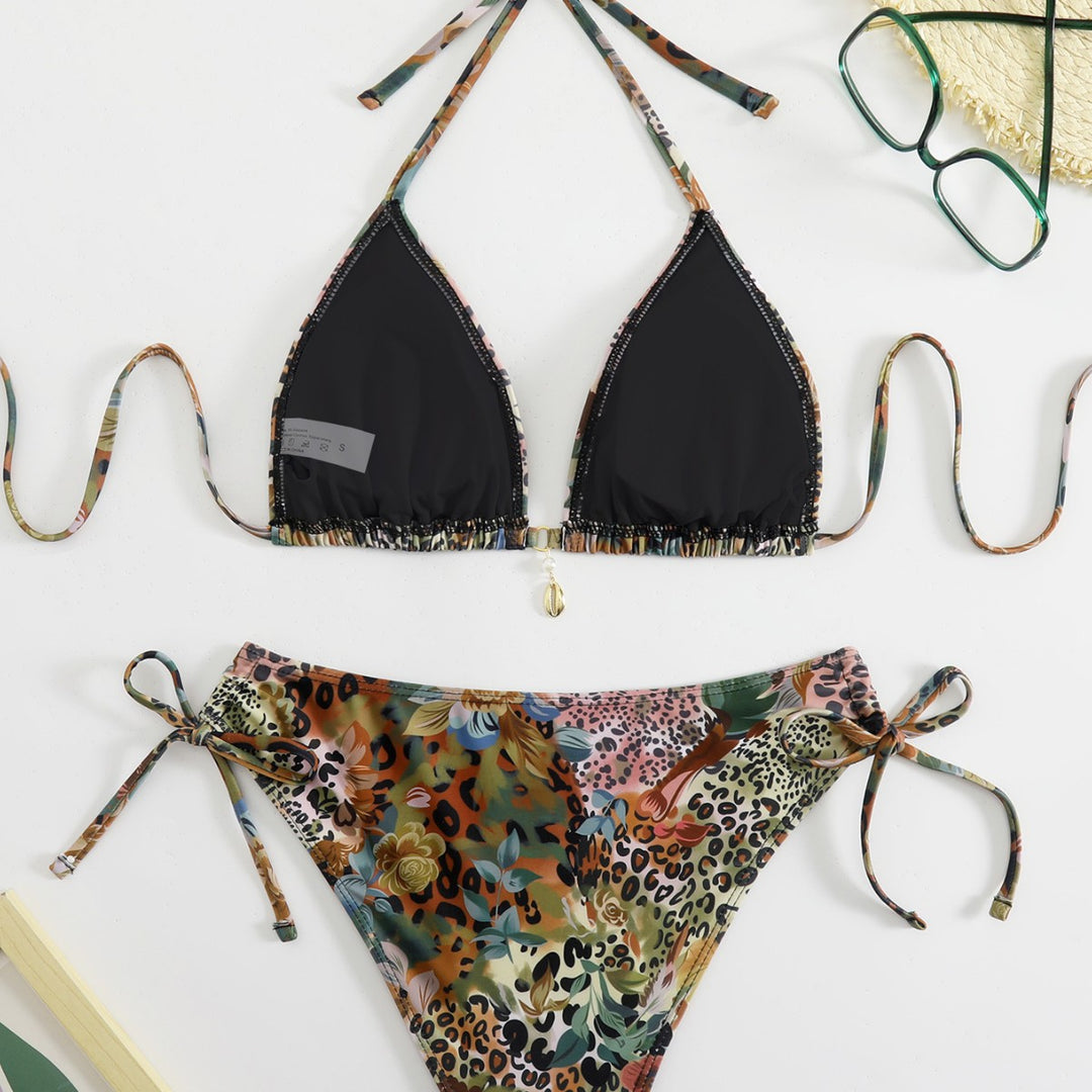 Women's Triangle Bikini with Floral and Animal Print Design Mune Fashion
