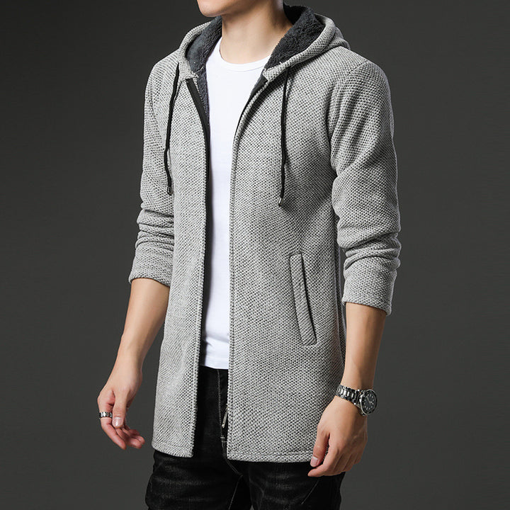 Men's urban hooded knitted coat with teddy lining, concealed zipper and side pockets Mune Fashion