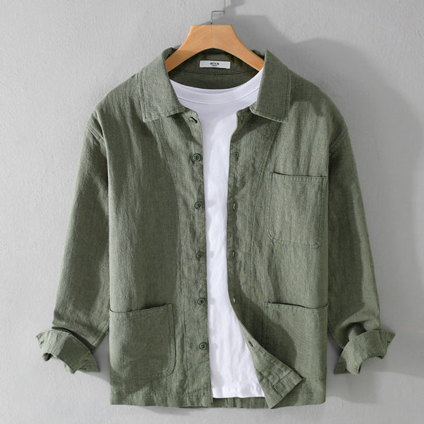 Men's linen shirt jacket with patched pockets and casual fit Mune Fashion