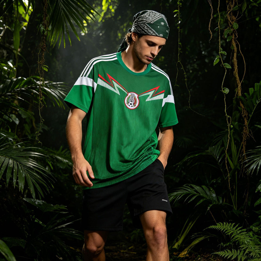 Unisex nan vintage-inspired football shirt with polo collar and large-scale Aztec motif Mune Fashion